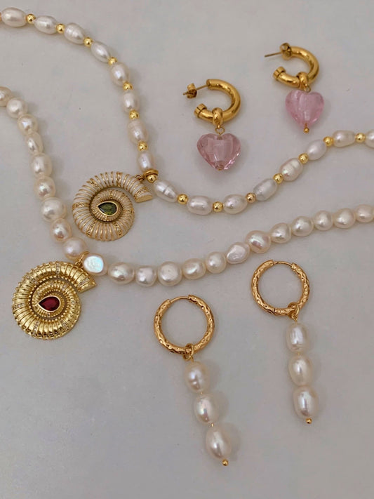 Pearl Drop Hoop Earrings
