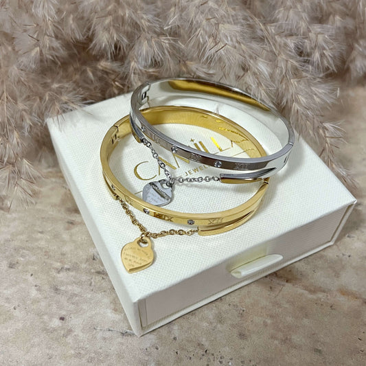 FOREVER LOVE STAINLESS STEEL BANGLE BRACELET