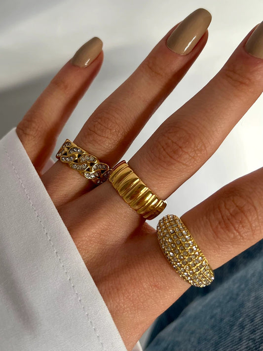 Gold Chunky CZ Chain Ring
