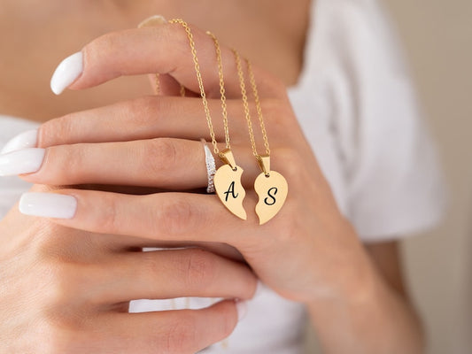 Personalised Best Friends Heart Necklaces - Couples Necklaces